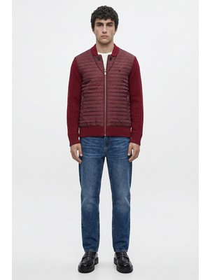 Sementa Kapitone Kombinli Fermuarlı Triko Ceket - Bordo