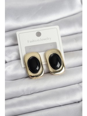 Flamex Siyah Renk Kare Model Vintage Kadın Küpe