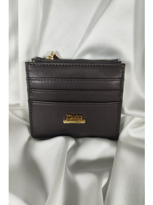 Armalı Koyu Kahve Kadın Cüzdanı Çıtçıtlı Kapaklı, Içten Fermuarlı, Kartlık Bölmeli