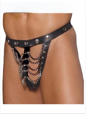 Çamaşır Kenti  Fantezi Deri Zincirli Erkek Tanga Iç Çamaşırı TG275419