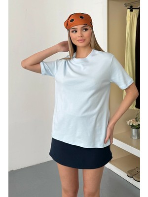 Giysa Kadın Bisiklet Yaka %100 Pamuklu Basic T-Shirt Mavi - 26Y 26650