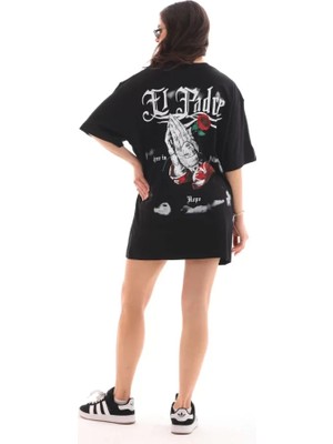 Çamaşır Kenti Unisex Bisiklet Yaka Baskılı Oversize T-Shirt - Siyah