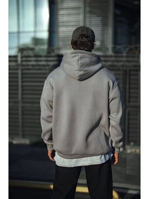 Çamaşır Kenti Üç Iplik Penye Kapşonlu Basic Sweatshirt - Boyalı Gri