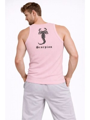 Çamaşır Kenti Erkek Fitilli Atlet Sıfır Yaka Slim Fit Arka Baskılı Spor Atlet - Pembe