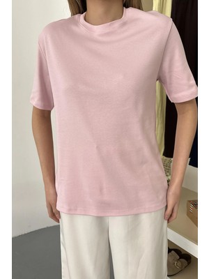 Giysa Kadın Bisiklet Yaka %100 Pamuklu Basic T-Shirt Pembe - 26Y 26650