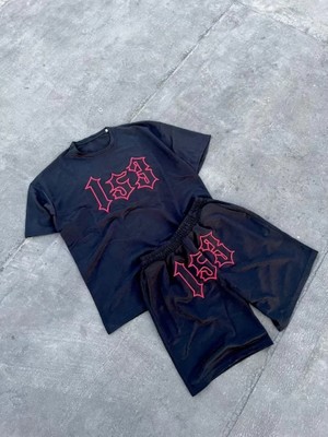 Çamaşır Kenti Erkek Nakış Işlemeli Şortlu Takım - Siyah