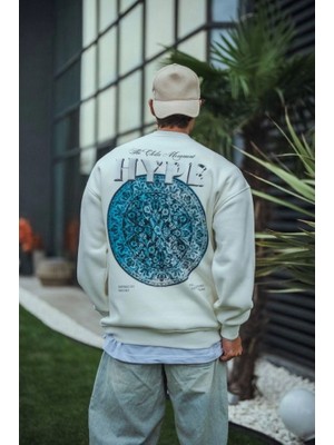 Çamaşır Kenti Üç Iplik Bisiklet Yaka Baskılı Sweatshirt - Beyaz