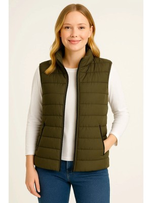 Çamaşır Kenti Şişme Fermuarlı Yelek Su Itici Kapitone Astarlı Kumaş Cepli Hafif Kışlık Spor Rahat Kalıp -