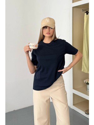 Giysa Kadın Bisiklet Yaka %100 Pamuklu Basic T-Shirt Lacivert - 26Y 26650