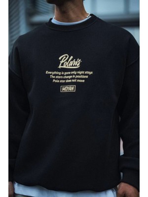 Çamaşır Kenti Kışlık Bisiklet Yaka Ön ve Arka Baskılı Sweatshirt - Siyah