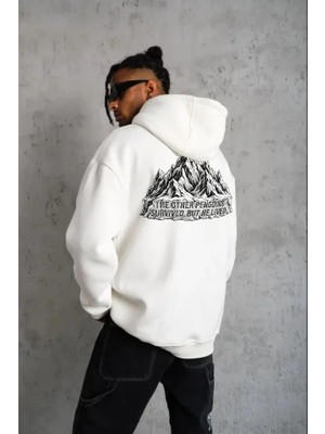 Çamaşır Kenti Erkek Nihilist Penguen Temalı Oversize Kapüşonlu Sweatshirt - Beyaz