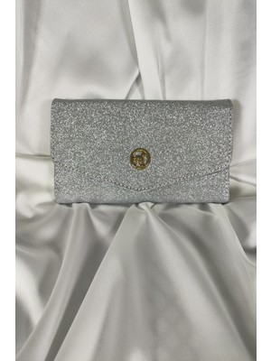 Simli Gümüş Kadın Cüzdanı Çıtçıtlı Kapaklı, Bozuk Para Gözlü, Kartlık Bölmeli