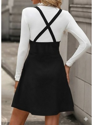 Çamaşır Kenti Kadın Askılı Düğmeli Mini Süet Elbise