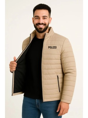 Çamaşır Kenti Erkek Mikro Su Itici Kapitone Baskılı Astarlı Fermuarlı Bomber Mont - Bej