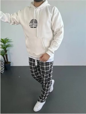 Çamaşır Kenti Erkek Baskılı Üç Iplik Kapüşonlu Oversize Sweatshirt - Beyaz