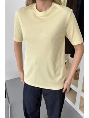 Giysa Kadın Bisiklet Yaka %100 Pamuklu Basic T-Shirt Sarı - 26Y 26650