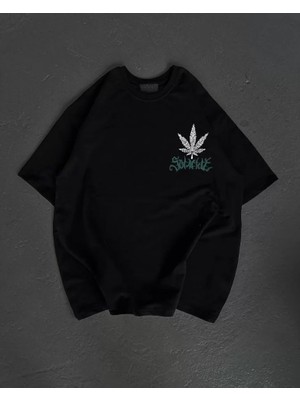 Çamaşır Kenti Unisex Bisiklet Yaka Baskılı Oversize T-Shirt - Siyah