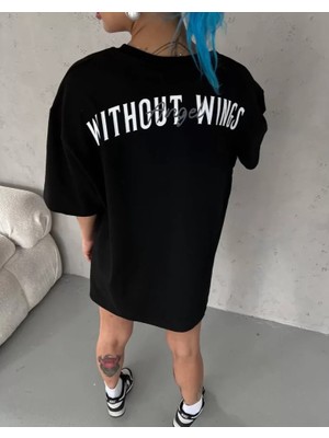 Çamaşır Kenti Unisex Bisiklet Yaka Baskılı Oversize T-Shirt - Siyah