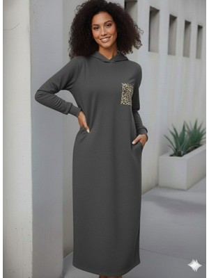 Çamaşır Kenti Kadın Uzun Kollu Kapşonlu Cep Detaylı Viskon Iki Iplik Maxi Elbise