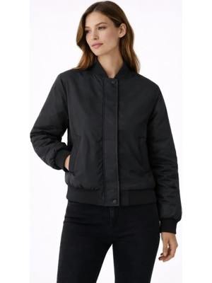 Çamaşır Kenti Premium Bomber Ceket Çıtçıt Kapamalı, Ribana Manşetli, Astarlı, Regular Fit Mont - Siyah