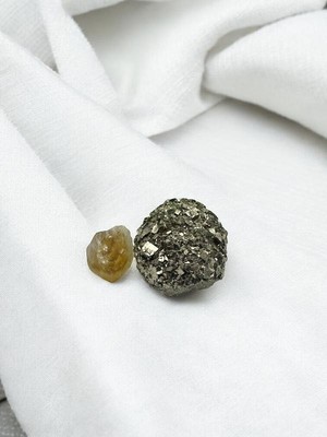 Zodyak Doğal Taş Sitrin & Pirit Doğal Taş , Bolluk Bereket Enerjisi, Şans