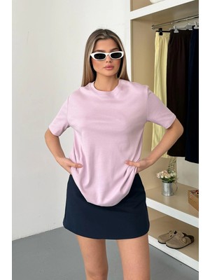 Giysa Kadın Bisiklet Yaka %100 Pamuklu Basic T-Shirt Mor - 26Y 26650