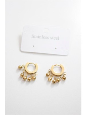 İsmiyle Al Çelik Boncuklu Halka Küpe - Altın