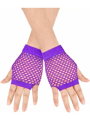 80’ler 90’lar Retro Mor File Parmaksız Kısa Eldiven 11 cm
