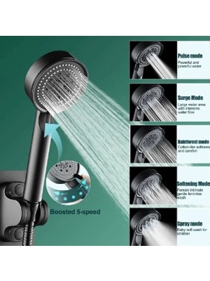 5 Kademeli Duş Başlığı Siyah