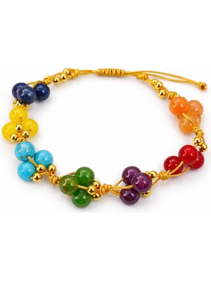 Crystal Atelier Sertifikalı Doğal Taş 7 Çakra Bileklik El Yapımı Makrome Ayarlanabilir Ametist Akik Firuze Sitrin Jade Lapis Lazuli Mercan