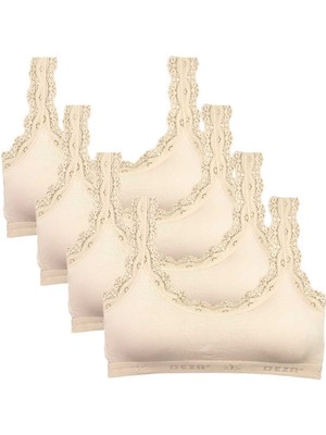 İsmiyle Al 4 Adet Dantel Nakış Işlemeli Pedli Bambu Kadın Büstiyer Krem