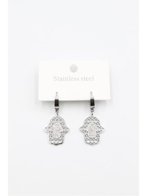 İsmiyle Al Taşlı Fatıma Eli Küpe - Gümüş