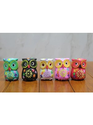 Ahşap 5'li Baykuş Seti Model 2