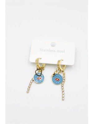 İsmiyle Al Taşlı Küpe - Altın