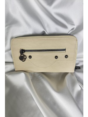 Leaf Accessory Kemik Kadın Cüzdanı Çıtçıtlı Kapaklı, Içten Fermuarlı, Kartlık Bölmeli