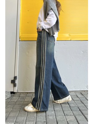Marsilyan Yanı Şeritli Yıkamalı Baggy Jean