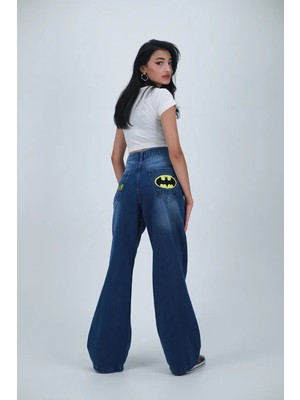 Marsilyan Batman Baskılı Dark Blue Baggy Jean