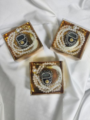 Belirtilmemiş Hediyelik Inci Modelli Tesbihli ve Taşlı Zikirmatik Seti Kutulu Siyah