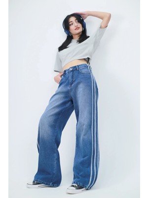 Marsilyan Yanı Şeritli Yıkamalı Baggy Jean