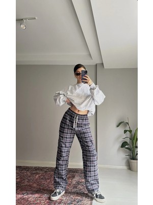 Marsilyan Kargo Cepli Ekose Desenli Bağcıklı Eşofman Altı