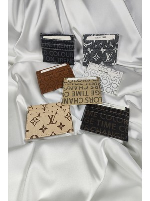 Leaf Accessory Unisex Kartlık Gri Yazı Desenli,siyah, 1. Sınıf Vinlex Deri, 7 Tane Kart Koyma Cepli