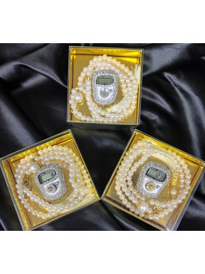 Belirtilmemiş Leaf Accessory Hediyelik Inci Modelli Tesbihli ve Taşlı Zikirmatik Seti Kutulu