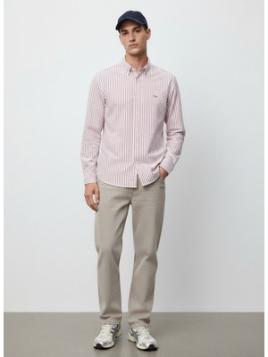 LTB Uzun Kollu Çizgili Sign Baskılı Beyaz Gömlek