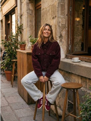 LTB Uzun Kollu Gömlek Yaka Kadife Kahverengi Ceket