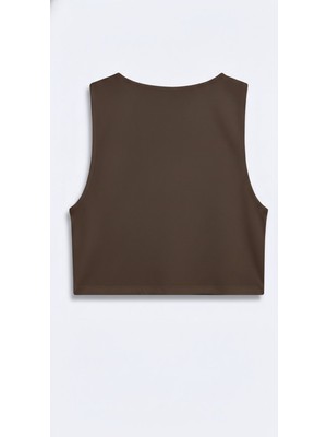 LTB Slım Fit Kolsuz Üst Kahverengi Atlet