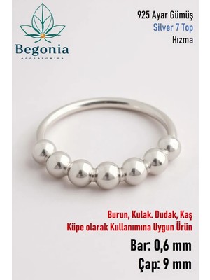 Begonia Accessories 925 Ayar Gümüş 7 Top Halka Hızma Küpe – Alerji Yapmaz, Unisex, Fake Deliksiz Kullanıma Uygun, Zarif & Şık Tasarım, Günlük ve Özel Gün Kombinleri