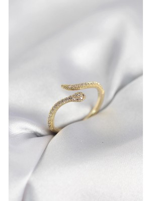 Shoplet Gold Renk Yılan Model Zirkon Taşlı Kadın Yüzük