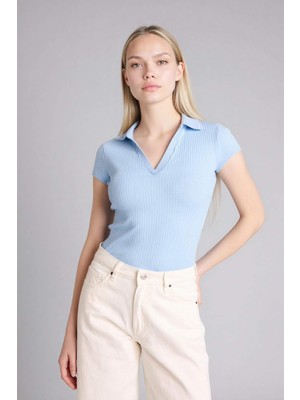 DeFacto Slim Fit Kaçık Yaka Basic Fitilli Kısa Kollu Polo Tişört G8735AX26SP