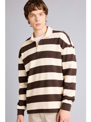 DeFacto Boxy Fit Polo Yaka Waffle Sweatshirt E8440AX26SP