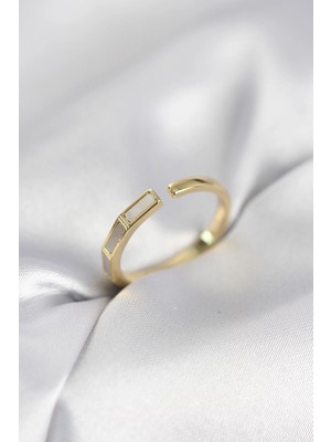 Shoplet Gold Renk Sedefli Çubuk Model Kadın Yüzük